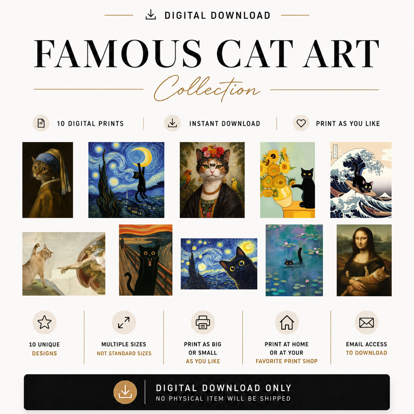 10 Digital Prints - Famous Cat Art Collection DOWNLOAD