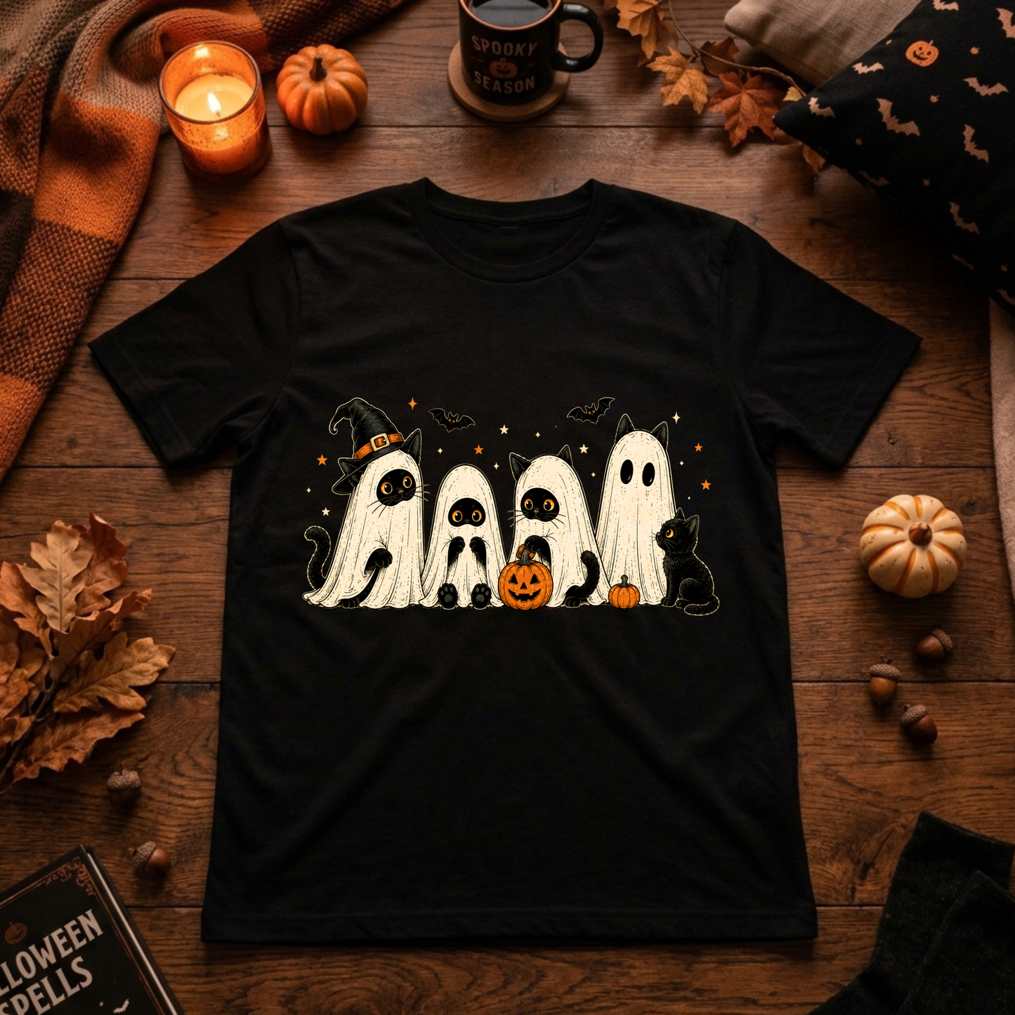 Ghost cats with pumpkins Basic Shirt Unisex