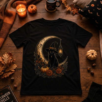 Hexenkatze auf dem Sichelmond T-Shirt