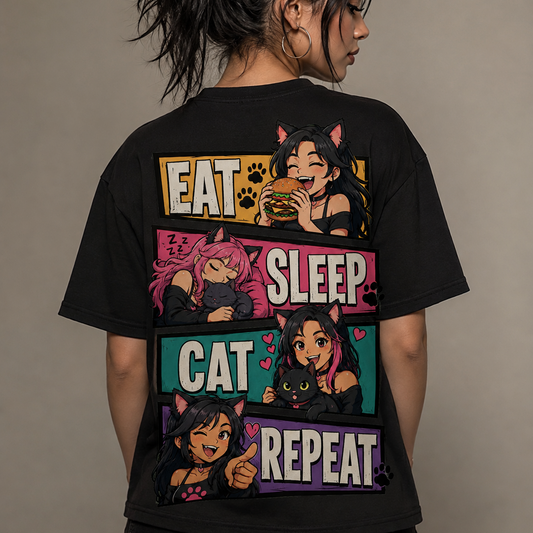 EAT SLEEP CAT REPEAT Premium T-Shirt (Backprint)