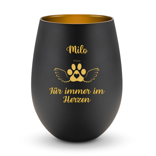 Für immer im Herzen mit Haustiername- Windlicht