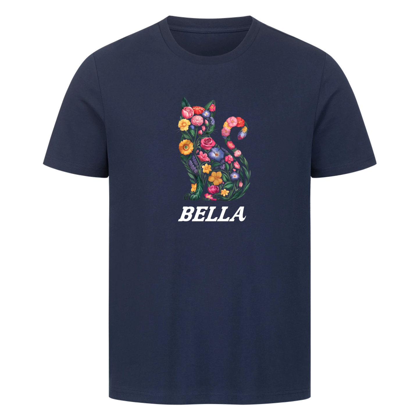 Personalisierte Blumige Katzen Design mit Name - Premium Unisex T-Shirt