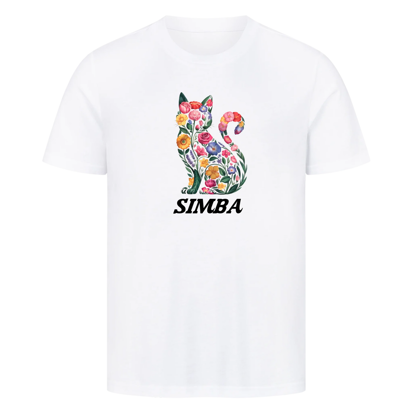 Personalisierte Blumige Katzen Design mit Name - Premium Unisex T-Shirt