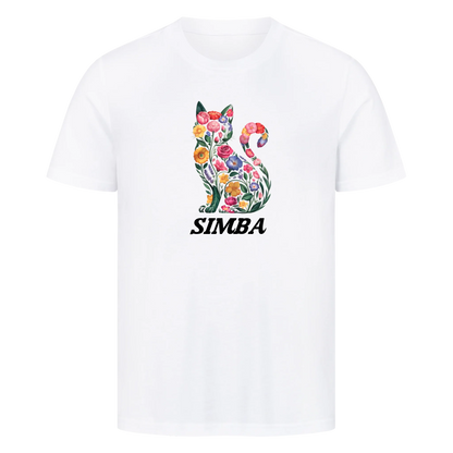 Personalisierte Blumige Katzen Design mit Name - Premium Unisex T-Shirt