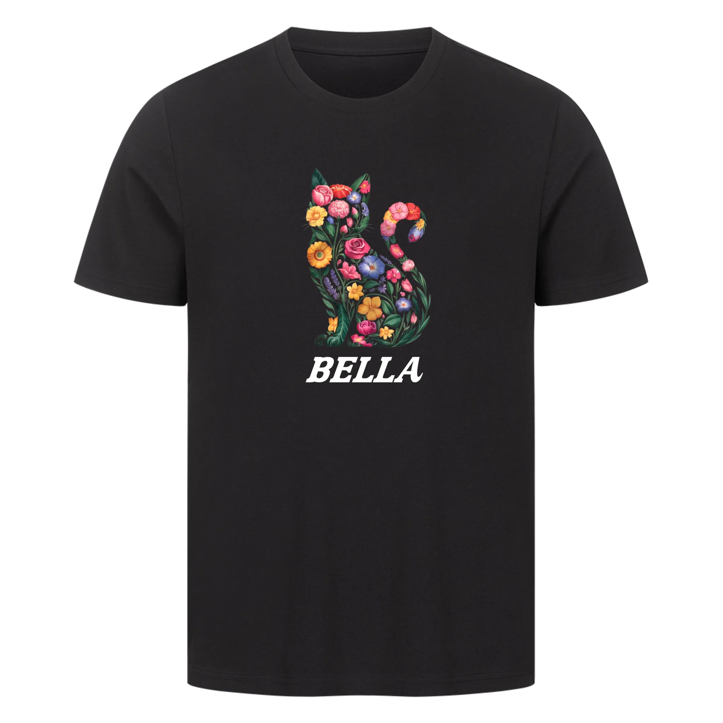 Personalisierte Blumige Katzen Design mit Name - Premium Unisex T-Shirt