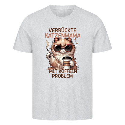 Verrückte Katzen Mama mit Name auf dem Becher- Basic T-Shirt