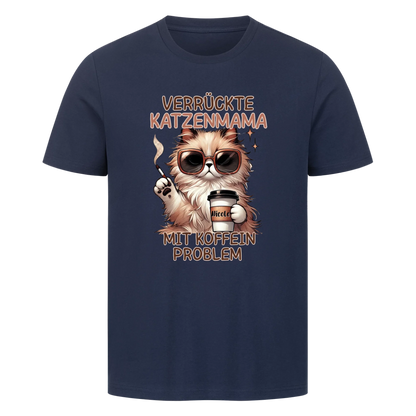 Verrückte Katzen Mama mit Name auf dem Becher- Basic T-Shirt