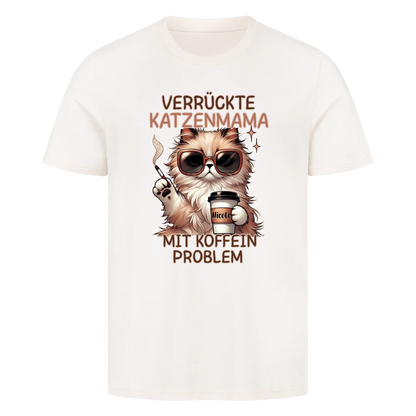 Verrückte Katzen Mama mit Name auf dem Becher- Basic T-Shirt
