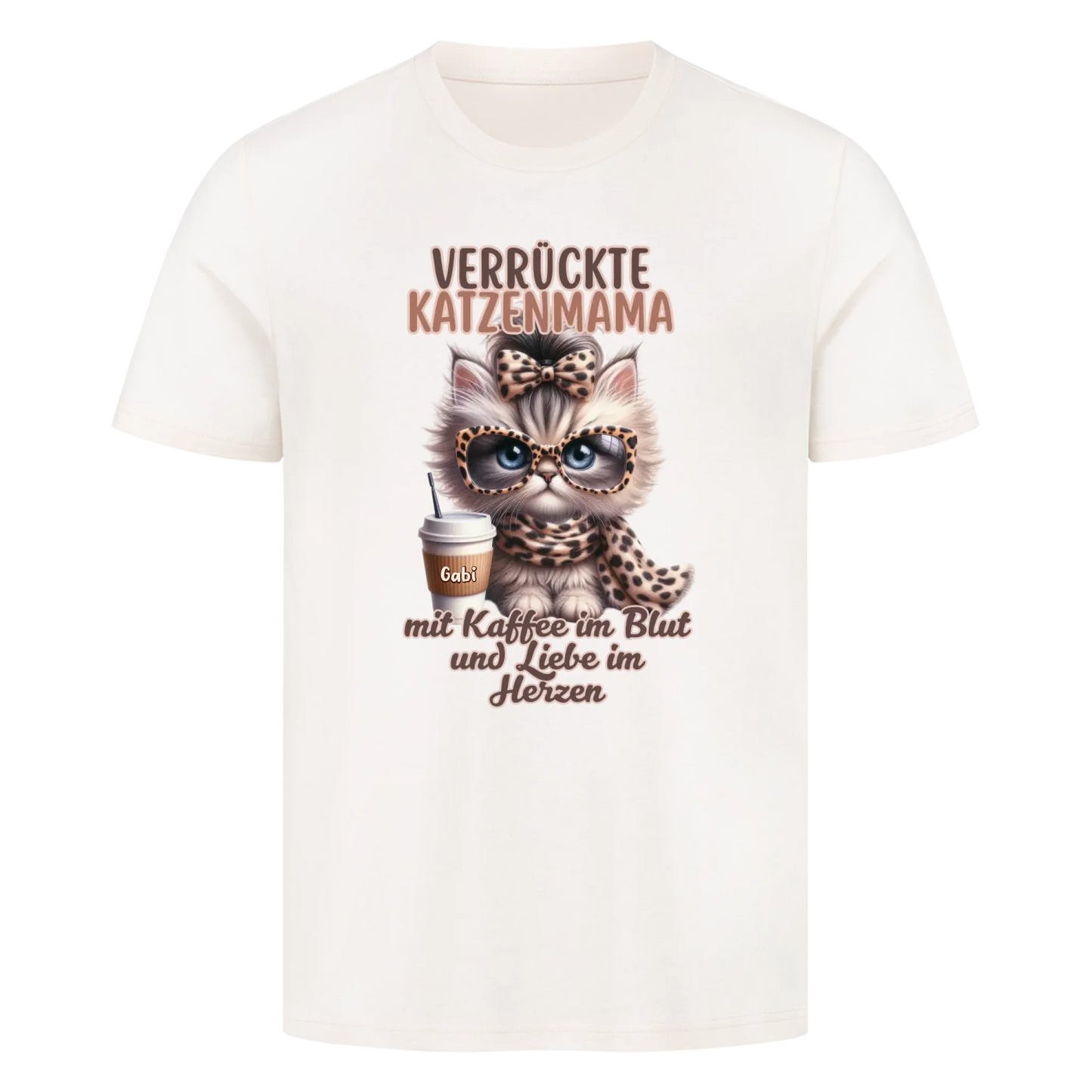 Verrückte Katzenmama mit Kaffee-Basic Shirt