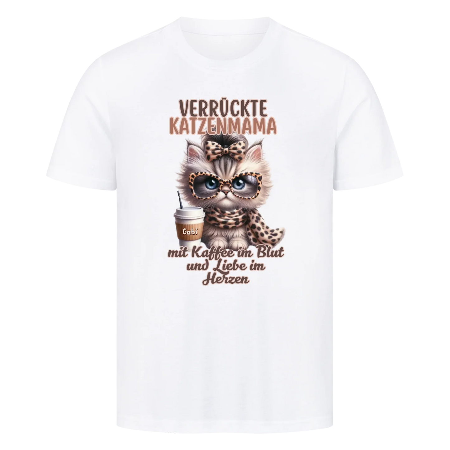 Verrückte Katzenmama mit Kaffee-Basic Shirt