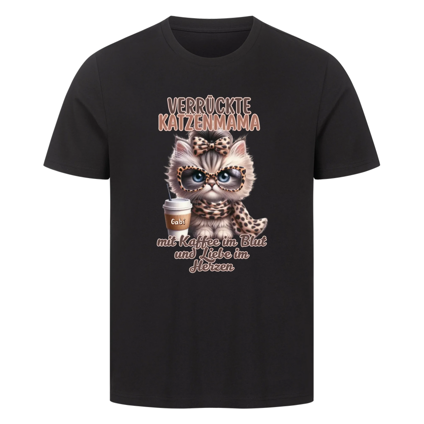 Verrückte Katzenmama mit Kaffee-Basic Shirt