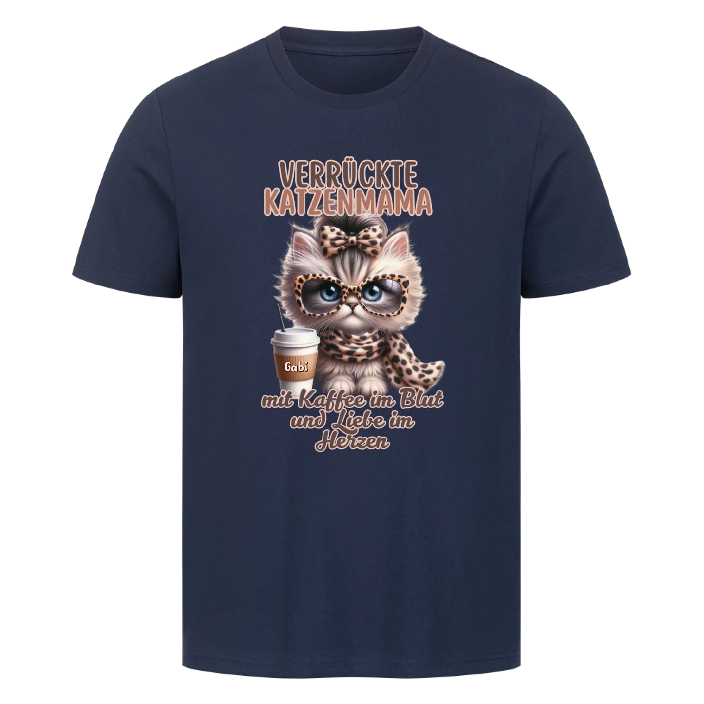 Verrückte Katzenmama mit Kaffee-Basic Shirt