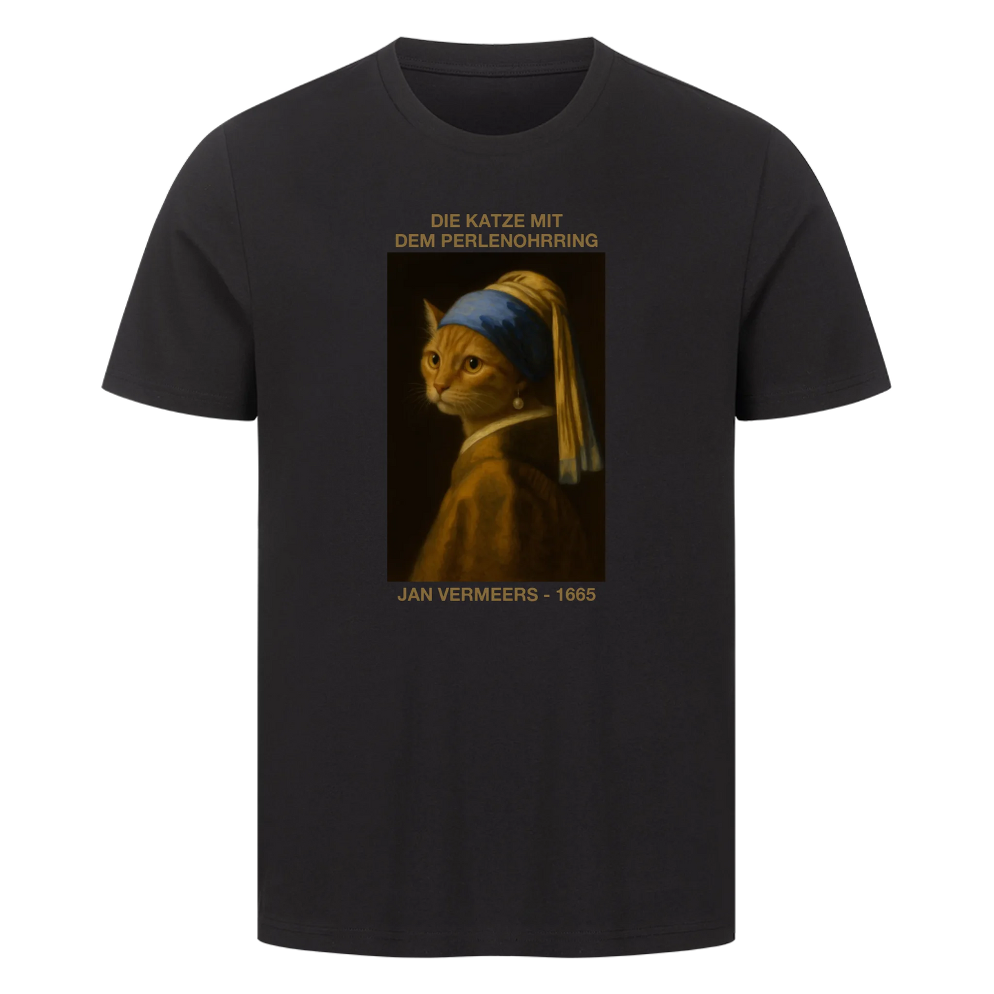 Katze mit Perlenohrring - Personalisiertes T-Shirt