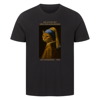 Katze mit Perlenohrring - Personalisiertes T-Shirt