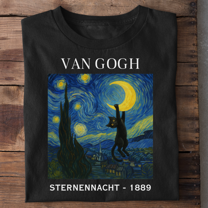 Van Gogh - Sternennacht mit Katze Premium T-Shirt