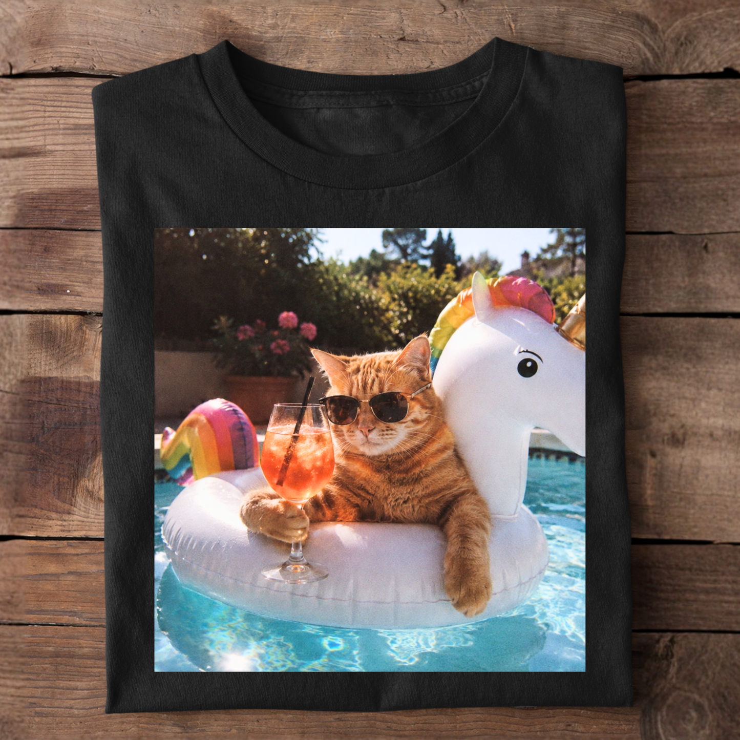 Katze im Pool Premium T-Shirt