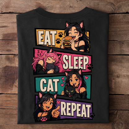 EAT SLEEP CAT REPEAT Premium T-Shirt (Backprint)