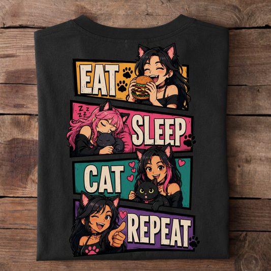 EAT SLEEP CAT REPEAT Premium T-Shirt (Backprint)