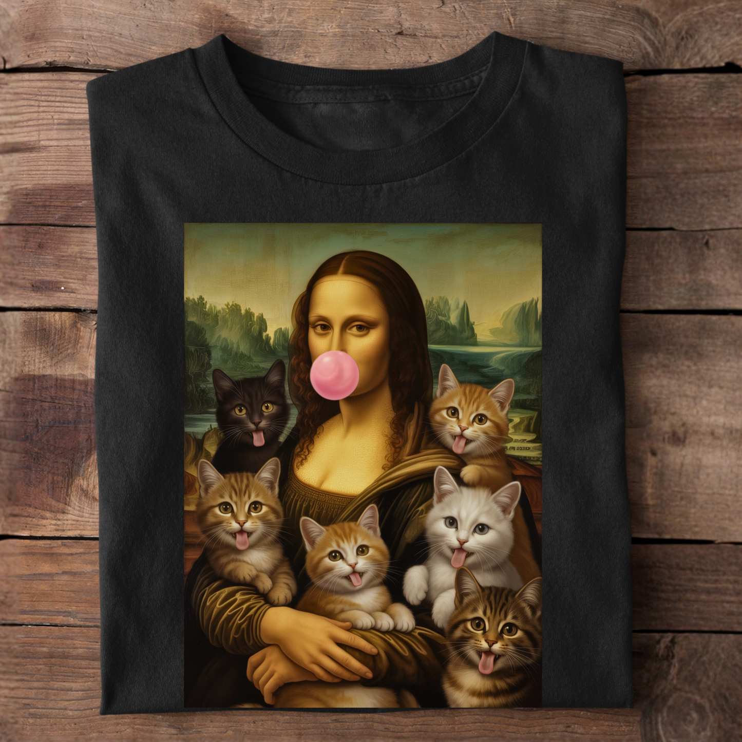 Mona Lisa mit Katzen und Kaugummi T-Shirt