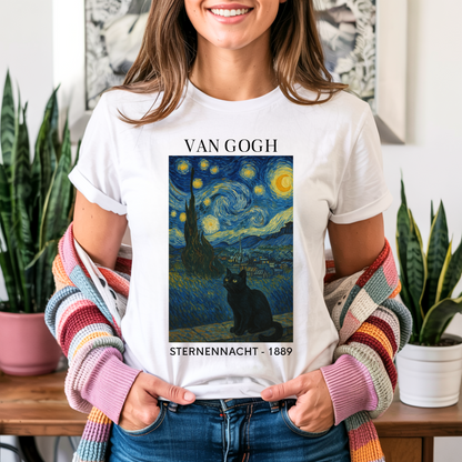 Sternennacht mit Katze - Van Gogh - Premium Unisex T-Shirt