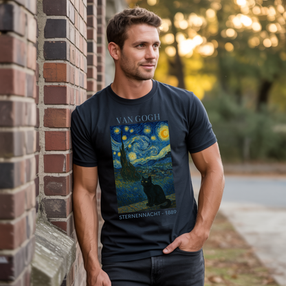 Sternennacht mit Katze - Van Gogh - Premium Unisex T-Shirt